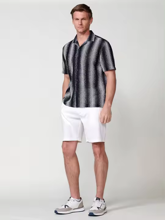 Camisa de hombre Koroshi de manga corta a rayas azul marino - 1
