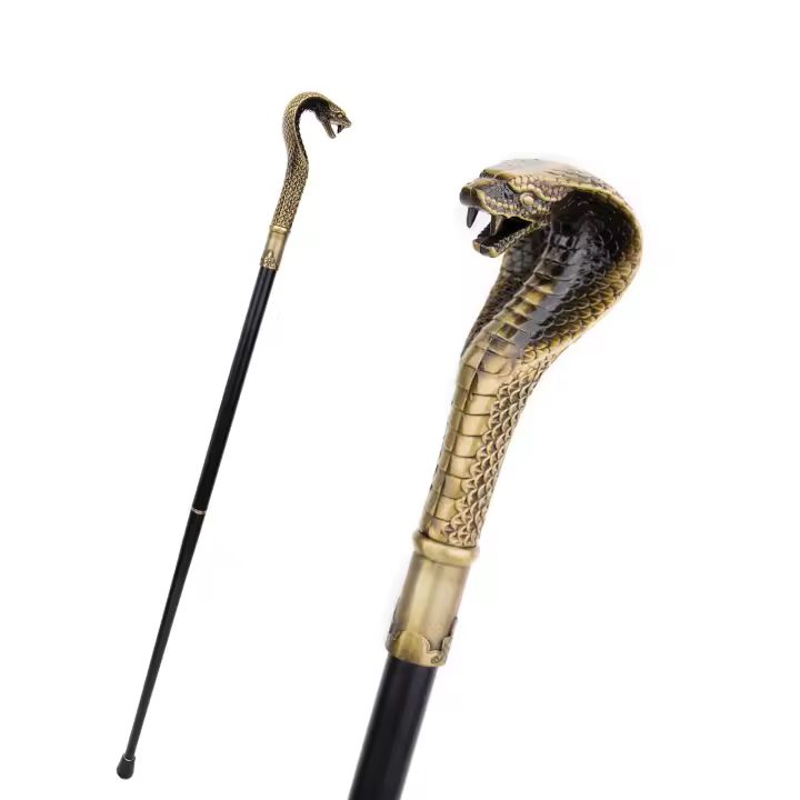 Bastón De Moda Con Mango De Serpiente En Bronce Elegante Decorativo Para Fiesta Cabeza De Cruz De 93cm Con Punta De Goma - 1