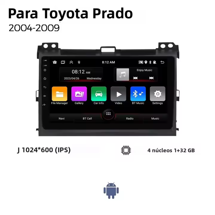 Radio De Coche Android 13 Para Toyota Land Cruiser Prado 120 LC120 2003-2009 Reproductor Multimedia GPS Navegación Carplay 2Din Unidad De Cabeza - 1