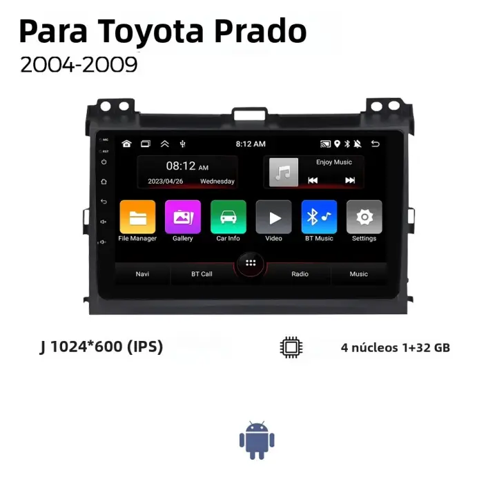 Radio De Coche Android 13 Para Toyota Land Cruiser Prado 120 LC120 2003-2009 Reproductor Multimedia GPS Navegación Carplay 2Din Unidad De Cabeza - 1