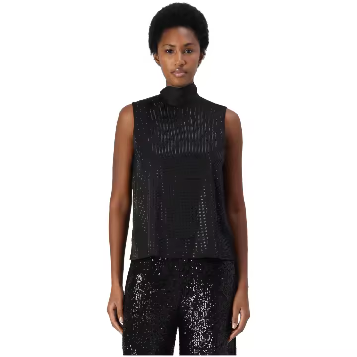KARL LAGERFELD - Top con Pedrería y Lazo Oversize en el Cuello Color Negro - 1