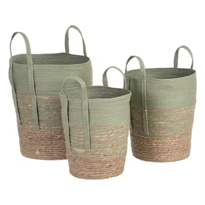 Juego de Cestos 42 x 42 x 48 cm Menta Fibra natural (3 Piezas) - 1