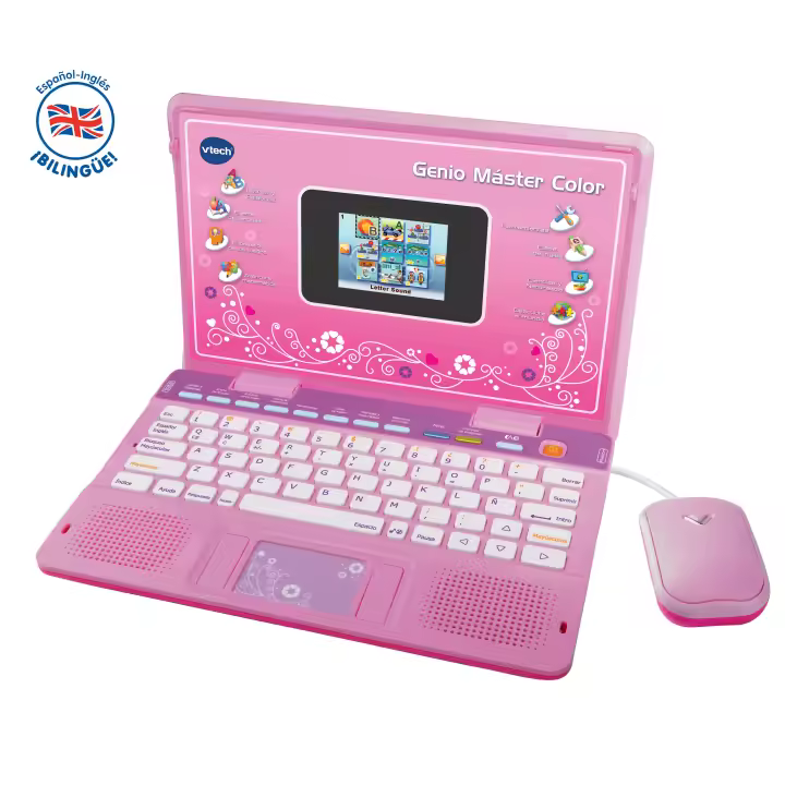 Vtech - Genio Master Color Bilingüe Rosa 133867: Ordenador Portátil Infantil +5 Años. 180 Actividades en Español e Inglés. Practica Idiomas, Matemáticas, Ciencias y Más. ¡Explora y Diviértete Aprendiendo! - 1