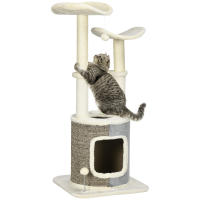 PawHut Árbol Rascador para Gatos Torre para Gatos Altura 110 cm con Caseta de Felpa Plataformas Postes de Sisal y Pelotas de Juguete 48x48x110 cm Crema y Gris - details 0