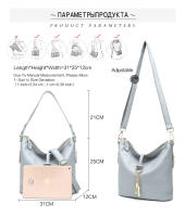 Bolso De Hombro Para Mujer Zency Elegante Azul De Cuero Genuino 100% Bolso Hobos Blanco Mochila Mensajera Para Dama Con Decoración De Cerradura Charm Lock Tamaños Variados - details 7