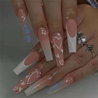 Juego De 24 Uñas Postizas Con Diseño De Flor Y Forma De Coffin Largas Ballerina Frases Francesas Acrílicas Cubiertas Por Encima Para Uñas Artísticas - details 1