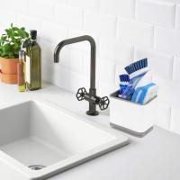 Organizador para encimera de fregadero, soporte para Esponja para platos, soporte para Esponja y Cuchillo para fregadero de Cocina, organizador de fregador de Platos de plástico con bandeja de Drenaje, Blanco - details 0