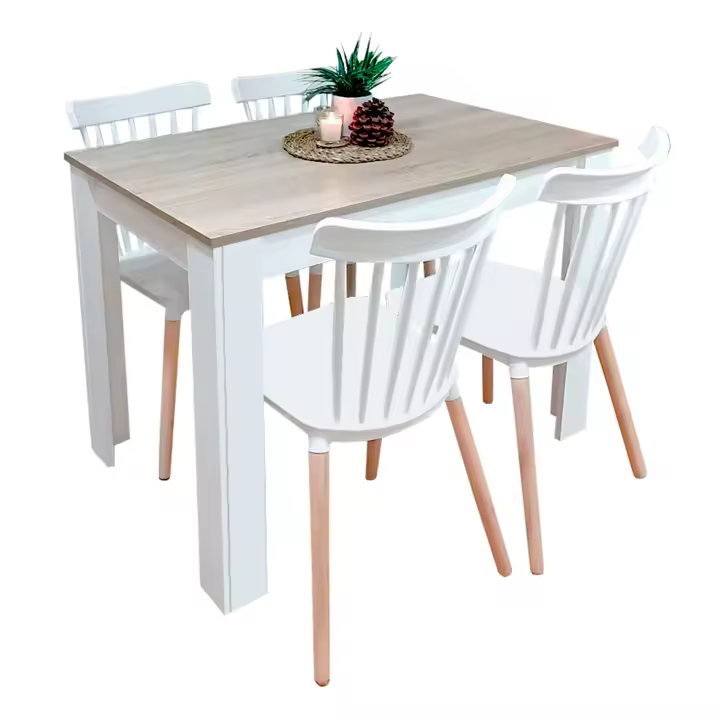 Pack de muebles de comedor Alna estilo contemporáneo en color blanco y roble canadian con mesa y 4 sillas - 1