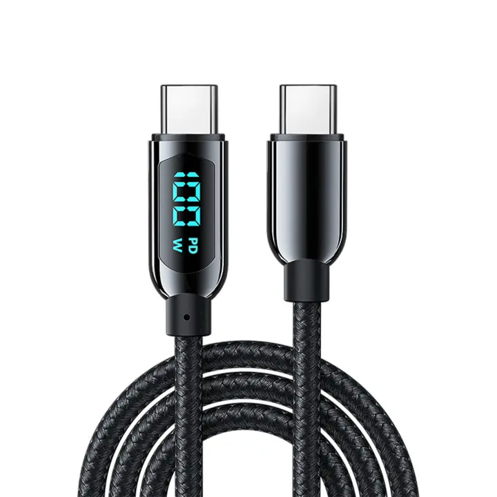DAM. Cable USB-C a USB-C de 100W PD, carga rápida, pantalla digital, 1,2 metros. Aleación de Zinc. 120x0,5x0,5cm - 1