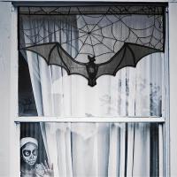 Cortinas De Tela Gótica Con Tema De Halloween 23x36 Pulgadas Diseño Encantador De Encaje Negro Con Murciélagos Y Redes De Araña - details 1