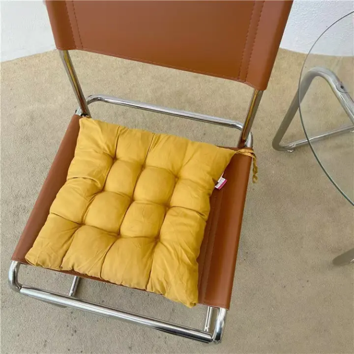 Paquete de 4 cojines para silla de comedor, jardín, cocina, con lazo, amarillo - 1