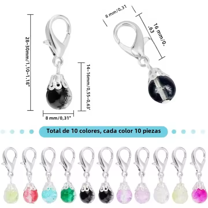 100pcs Encantos Colgantes De Cristal Para Llaveros Bolas De Vidrio Estrelladas En 10 Colores Con Cierre De Langosta - 1