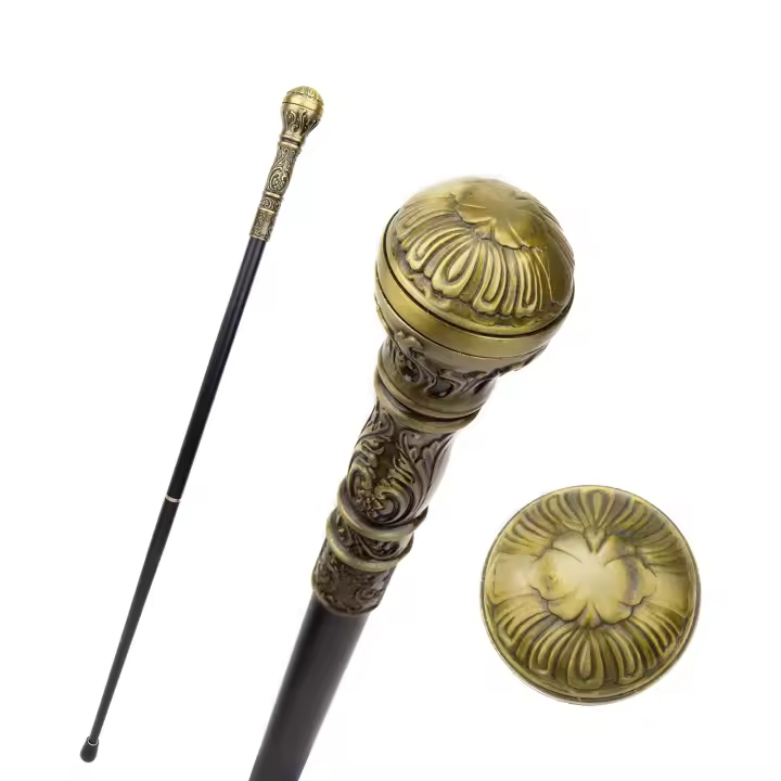 Bastón De Moda De Bronce Con Mango Redondo Elegante Para Fiesta Cane Decorativa De 93cm Con Punta De Goma Para Senderismo - 1