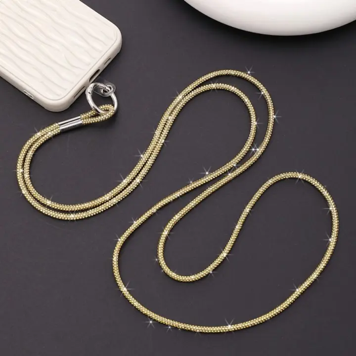 Lanyard De Lujo Con Rhinestone Caja De Cristal Plateado Antipérdida Para Teléfono Móvil Correa Colgante Para Adultos Unisex - 1