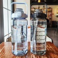 Botella De Agua Portátil De 2L Con Palanca Y Marca De Tiempo Para Deportes Al Aire Libre Y Fitness Capacidad Grande De Plástico - details 3