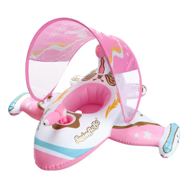 Anillo de natación para niños Swimbobo, soporte para avión, cojín de esponja gruesa con parasol, anillo de asiento de agua para axila - 1