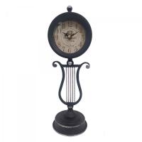 CAPRILO REGALOS & DECORACIÓN  Reloj Decorativo de Mesa de Metal y Cristal "Arpa". Adornos y Esculturas Reto. Regalos Originales. Decoración Hogar. 12 x 11 x 35,50 cm - details 0