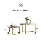 Set de 2 Mesas de Centro Nido, Mesa Auxiliar Redonda con Estructura Metálica Dorada y Tapa Efecto Mármol, 80 cm + 60 cm - details 2
