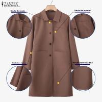 ZANZEA Chaqueta De Verano Para Mujer Estilo Oficina Lapela Cuello Largo Manga Larga Abrigo Elegante Solido Ajustado Exterior - details 5