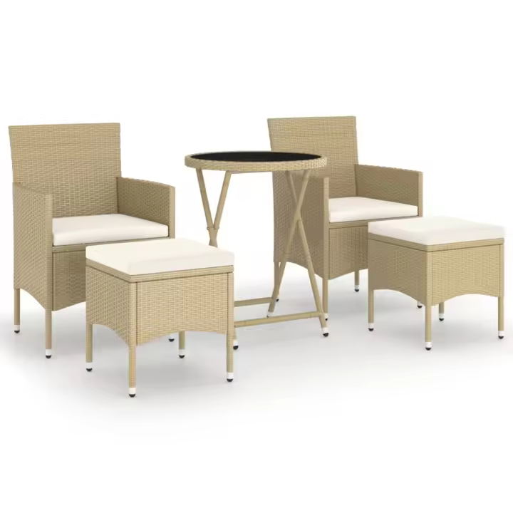 vidaXL Set comedor jardín 5 pzas ratán sintético vidrio templado beige - 1