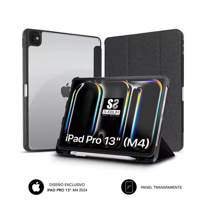 Subblim funda exclusiva para ipad pro 13? m4 2024 - cierre magnetico - bordes reforzados - 2 posiciones de soporte - color negro/transparente - 1