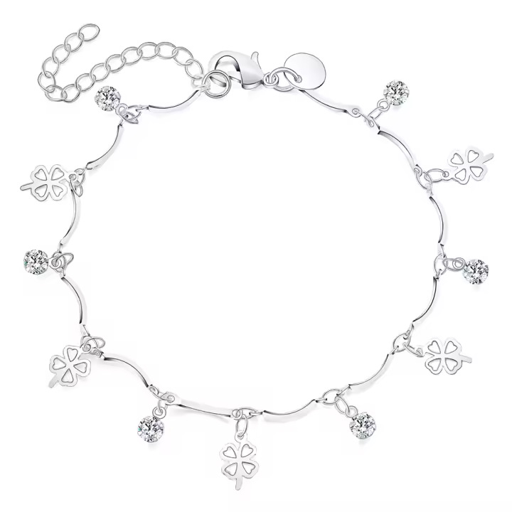 925 Sterling Silver Zircon Lucky Grass Pendant Bracelet Chain for Women's Jewelry - 1