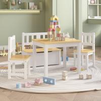 vidaXL Mesa y sillas infantiles 4 piezas MDF en color Blanco y gris/Blanco y beige | cómodas modernas ergonómicas para comedor cocina salón hogar - details 1