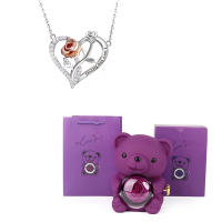 Collar Colgante De Corazón Con Zirconia Y Oso Flores Rosa Caja De Regalo De Lujo Joyería Romántica Para Fiesta De Navidad 2024 - details 5