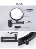 Espejo De Maquillaje Montado En La Pared 8 Pulgadas Negro Con Luz LED De 3X-10X Magnificación Doble Cara Para Baño Y Cosméticos - details 0