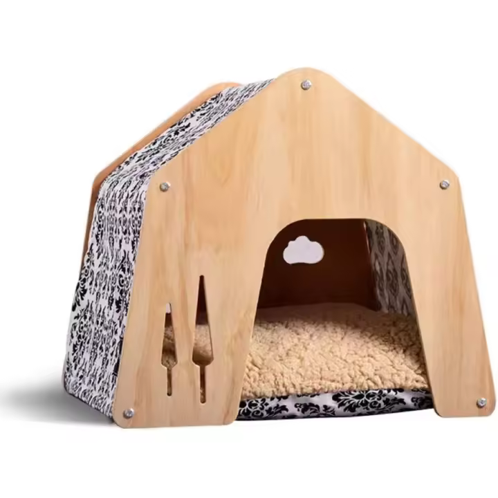 Perrera de madera con cubierta de tela I Perrera para interiores y exteriores I Lugar para dormir para mascotas I Resistente a la intemperie y a los arañazos (M (45x50 cm), Estilo 2) - 1