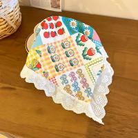 Fular De Encaje Cuadros Rojo Para Mujer Accesorio De Cabello Estilo Retro Triangular Para Viajes Y Fotografía Bandana De Algodón Adecuada Para Todas Las Estaciones - details 21