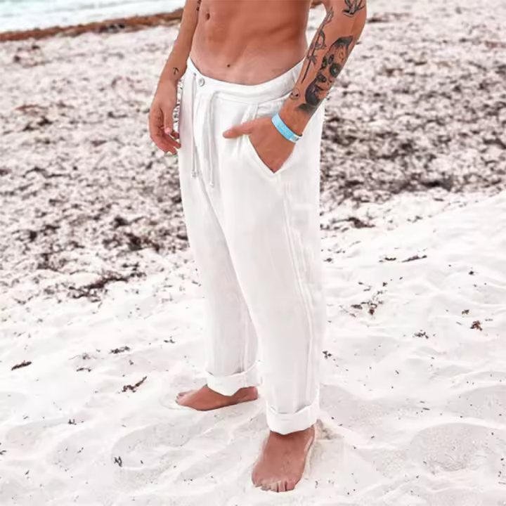 Pantalones Casuales De Algodón Y Lino Sueltos Con Cuerda Para Hombre Primavera 2024 EstiloOutdoor Color Sólido Talla S M L 2XL - 1