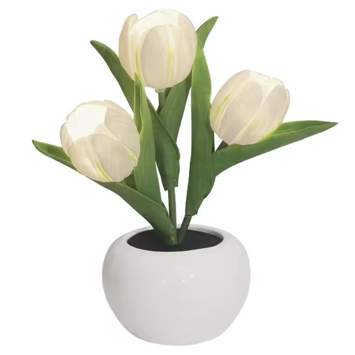 Luz Nocturna LED de tulipán, ramo falso, jarrón de cerámica, decoración de dormitorio - 1