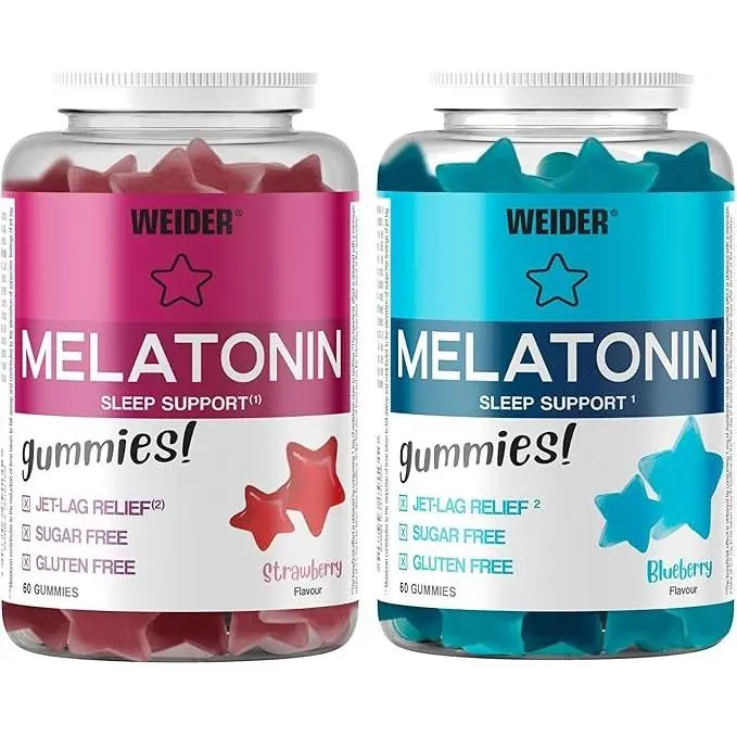 PACK DUO MELATONINA FRESA Y ARANDANOS (2X60 GUMMIES) - Weider  Gominolas  Reduce estrés  Ayuda al descanso - 1