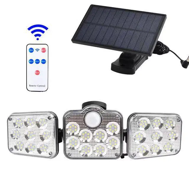 BIT 122LED de tres cabezas luz solar de pared luz solar de jardín luz de sensor de cuerpo humano al aire libre, luz solar de pared adecuada para jardines, patios y garajes - 1