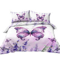 Juego De Cama Vintage Morado Con Mariposas 3 Piezas Funda De Edredón Y Fundas De Almohada Estampado De Flores Rusticas Tamaño M-L-XL-XXL Para Todas Las Estaciones - details 3