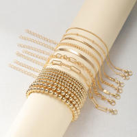 Set De 15 Pulseras Retro Punk Cubanas Para Mujer Elegantes De Color Oro Con Cuentas Huecas CCB Ajustables Moda Hip Hop Joyería - details 2