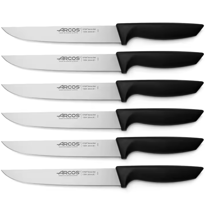 ARCOS Niza - Cuchillo de Cocina (200 mm) - Hoja de Acero Inoxidable Nitrum® - Mango Negro de Polipropileno (PP) - 135400 - PACK 6 - 1