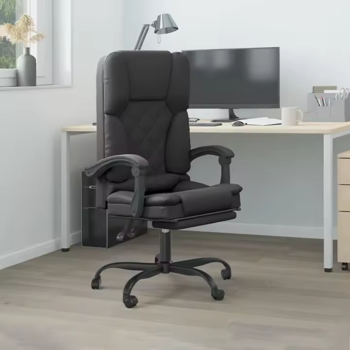 vidaXL Silla de oficina reclinable masaje cuero sintético en color Blanco/Negro | cómodas modernas ergonómicas para comedor cocina salón hogar - 1