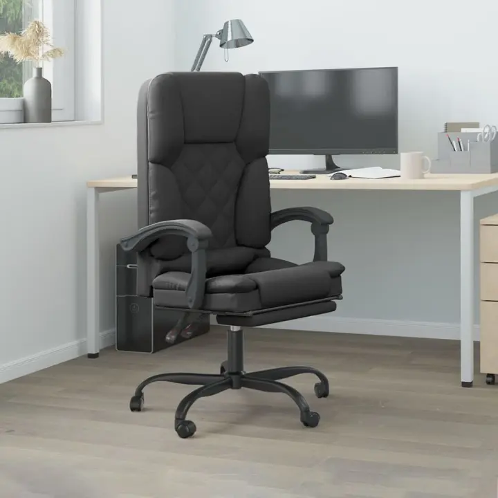 vidaXL Silla de oficina reclinable masaje cuero sintético en color Blanco/Negro | cómodas modernas ergonómicas para comedor cocina salón hogar - 1