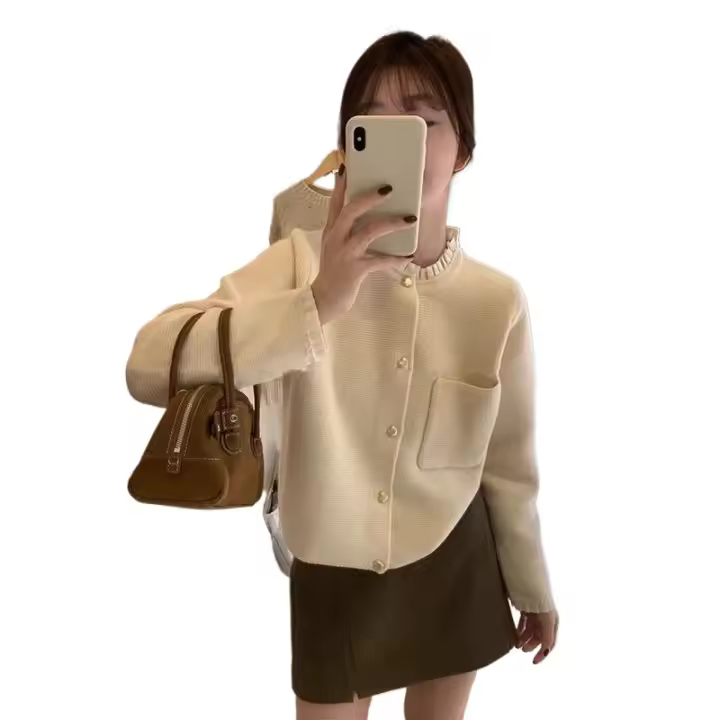 Nueva Chaqueta De Punto Con Bordado De Encaje Y Botones De Corazón Francés Suave Y Elástica De Poliéster Para Mujer - 1