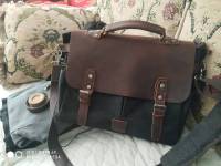 Bolso De Hombro Para Hombre Vintage De Lona Y Cuero Bolso Cruzado Casual Bolsas De Motocicleta Universal Impermeable Tamaño 36x27x12.5 - details 12