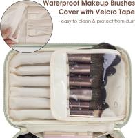 Bolsa de maquillaje de viaje con compartimento para brochas, bolsa de maquillaje grande y portátil con asa, estuche organizador de maquillaje de piel sintética resistente al agua. - details 0