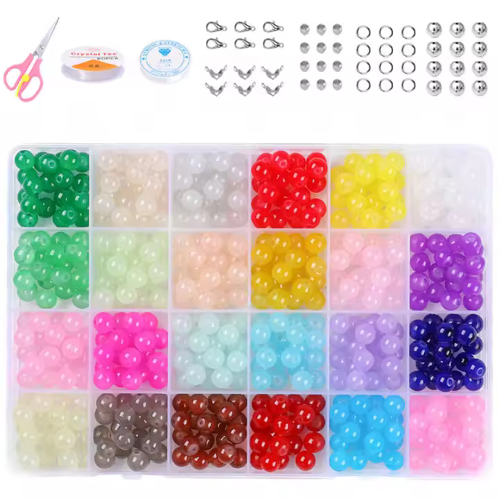 Kit De Hacer Pulseras Con Cuentas De Cristal 480Pcs 24 Colores 8mm Vidrio Redondo Para Principiantes Kit De Joyería - 1