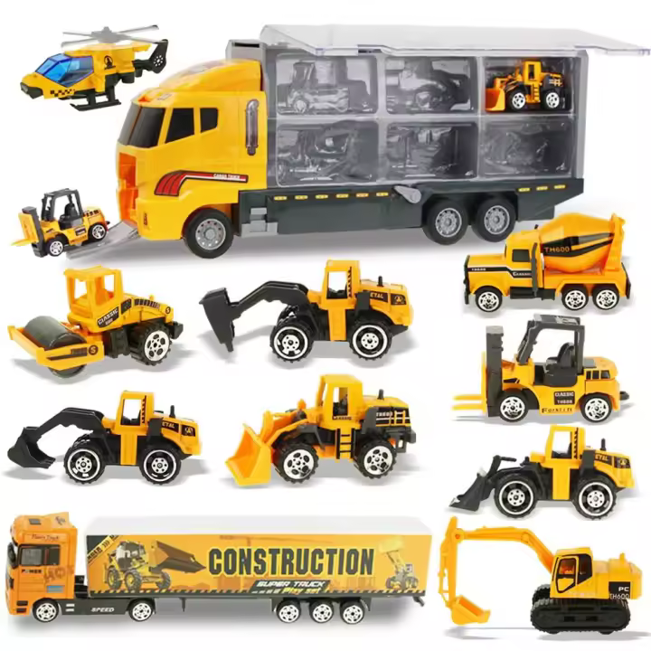 Camiones De Ingeniería De 12 En 1 Miniatura De Aleación Vehículo De Construcción Para Niños Juguetes De Cargador Y Excavadora Regalo Para Niños De 4 a 6 Años - 1