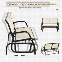 Outsunny Banco Balancín de 2 Plazas Silla Mecedora de Jardín Tubo de Metal y Tela Texteline Transpirable para Exterior Carga Máx. 200 kg 120x70x85 cm Beige - details 3
