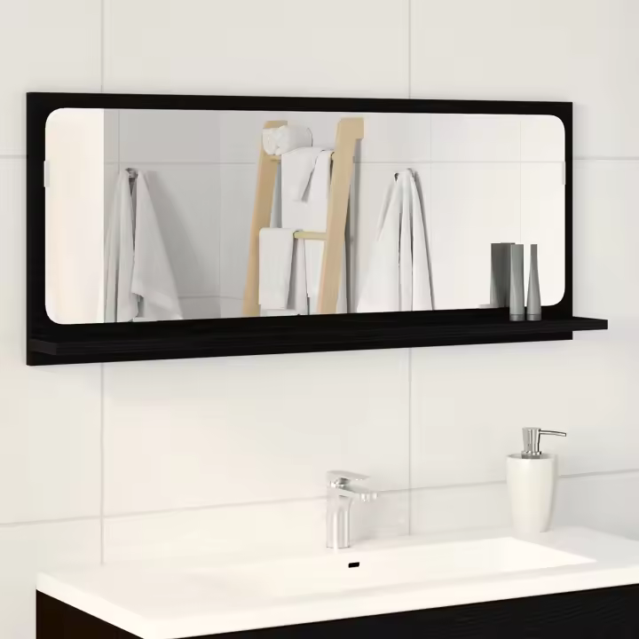 Espejo de baño vidaXL Roble Negro 90x10.5x37 cm de madera de ingeniería - 1