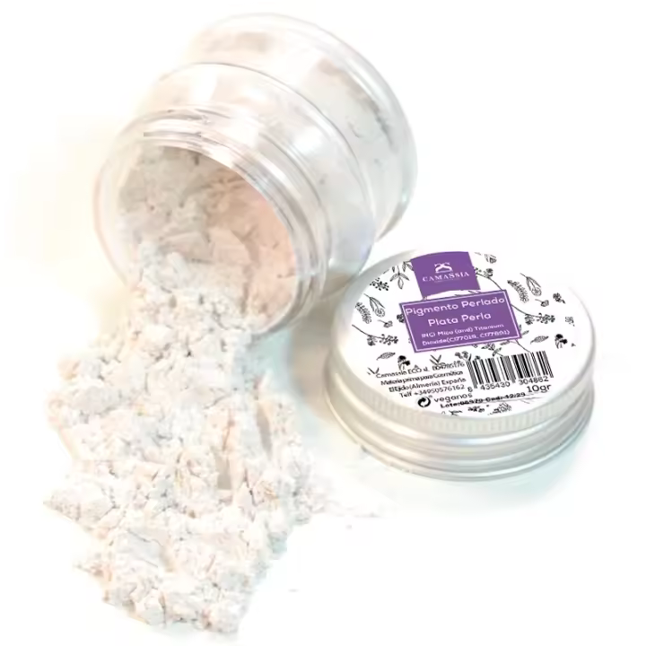 Camassia Pigmento Perlado en Polvo Plata Perla (Mica) - Pigmentos Minerales y Micas - Mineral Cosmético Natural - 1