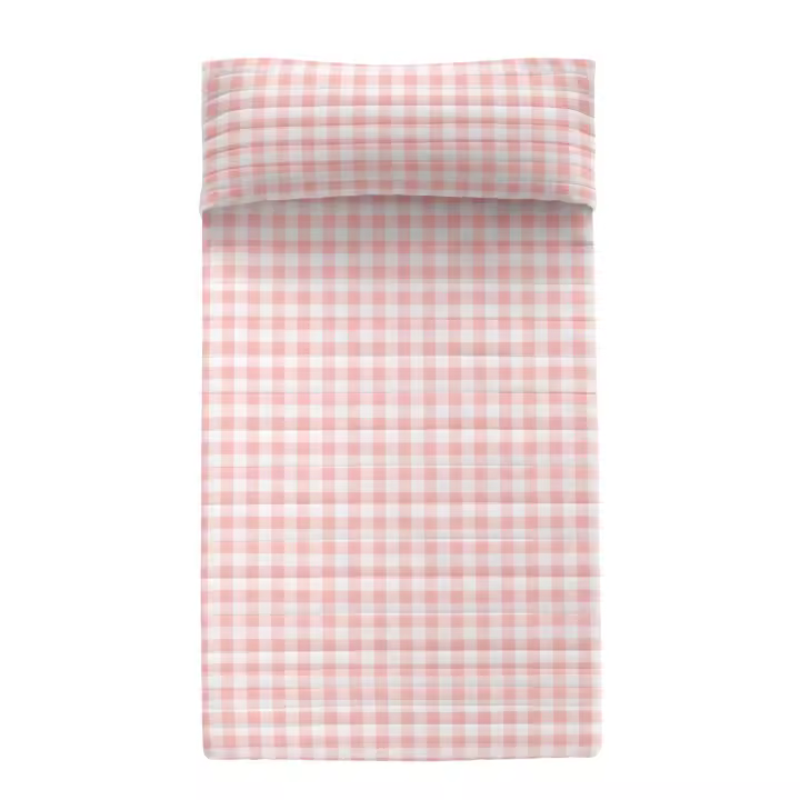 Happyfriday- Vichy pink Colcha, Colchas infantiles 100% Algodón (exterior) 100% Poliéster (relleno), calidad de 150 TC, Fabricado en España - 1