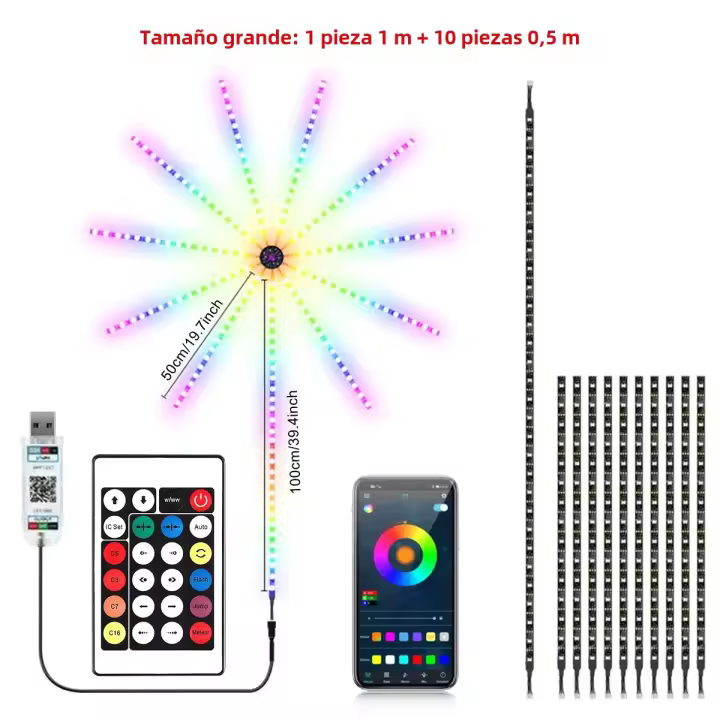 Tira De LED RGBIC Colorida Con Control Por Voz Y Timer Para Ambiente Fuegos Artificiales USB Para Decoración De Hogar Y Musica - 1